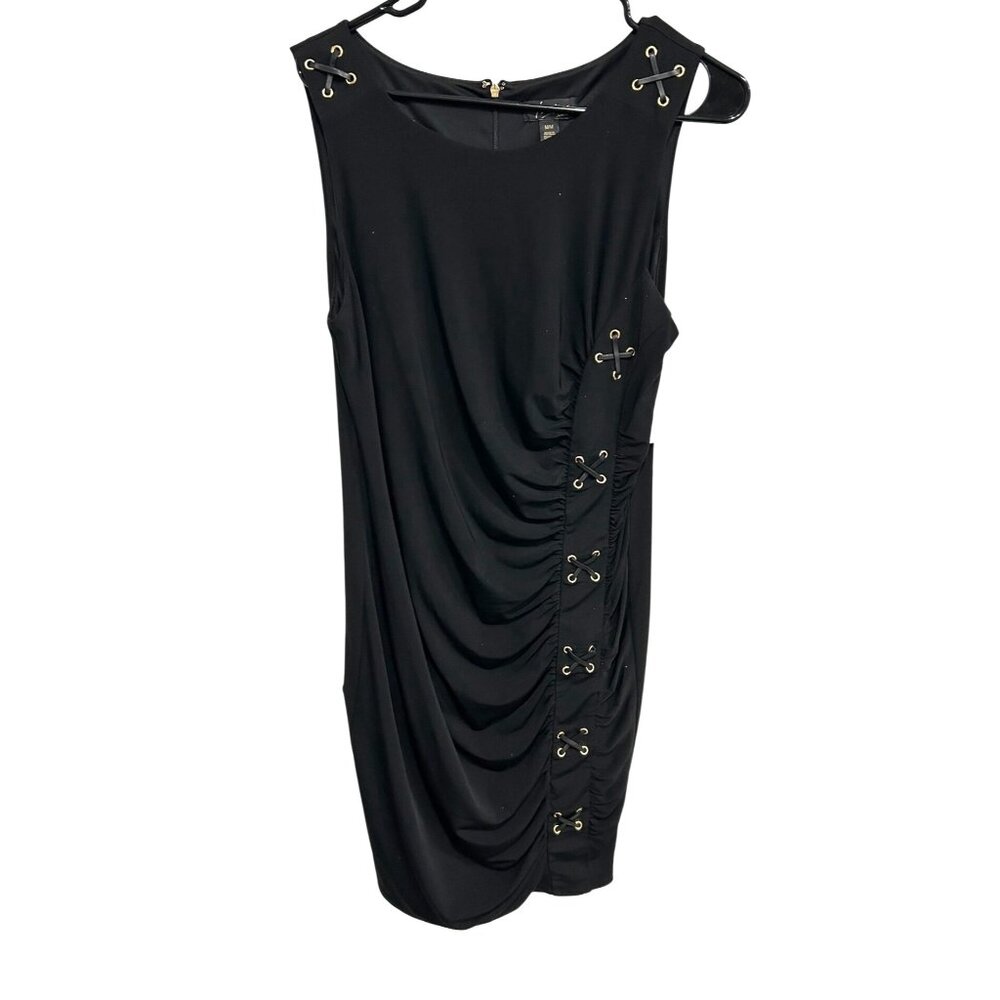 Talia Sodi NWT Black Sleeveless Draped Dress Gold Eyelet Lace Up Detail Size M